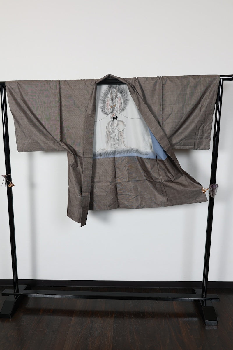 Men's Haori jacket Tsumugi brown Hand-woven pre-owned /R592