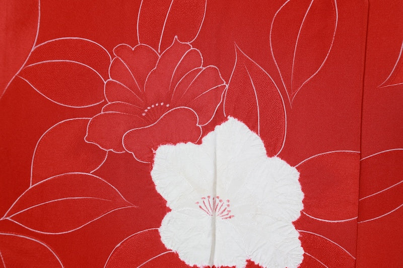 Haori jacket Madder red, white flower /R589