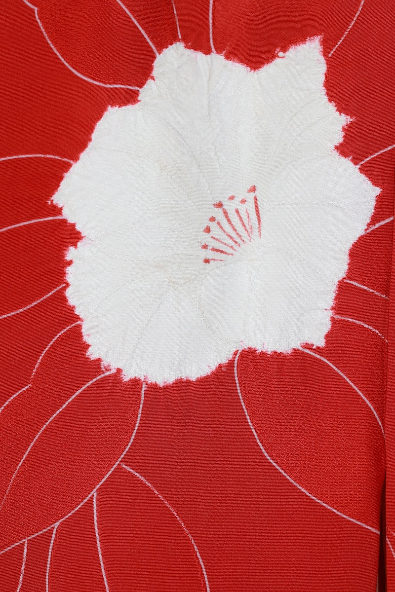 Haori jacket Madder red, white flower /R589