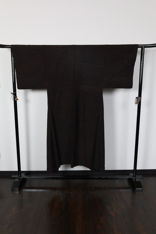 Men's kimono tsumugi brown black Hand-woven pre-owned /R597