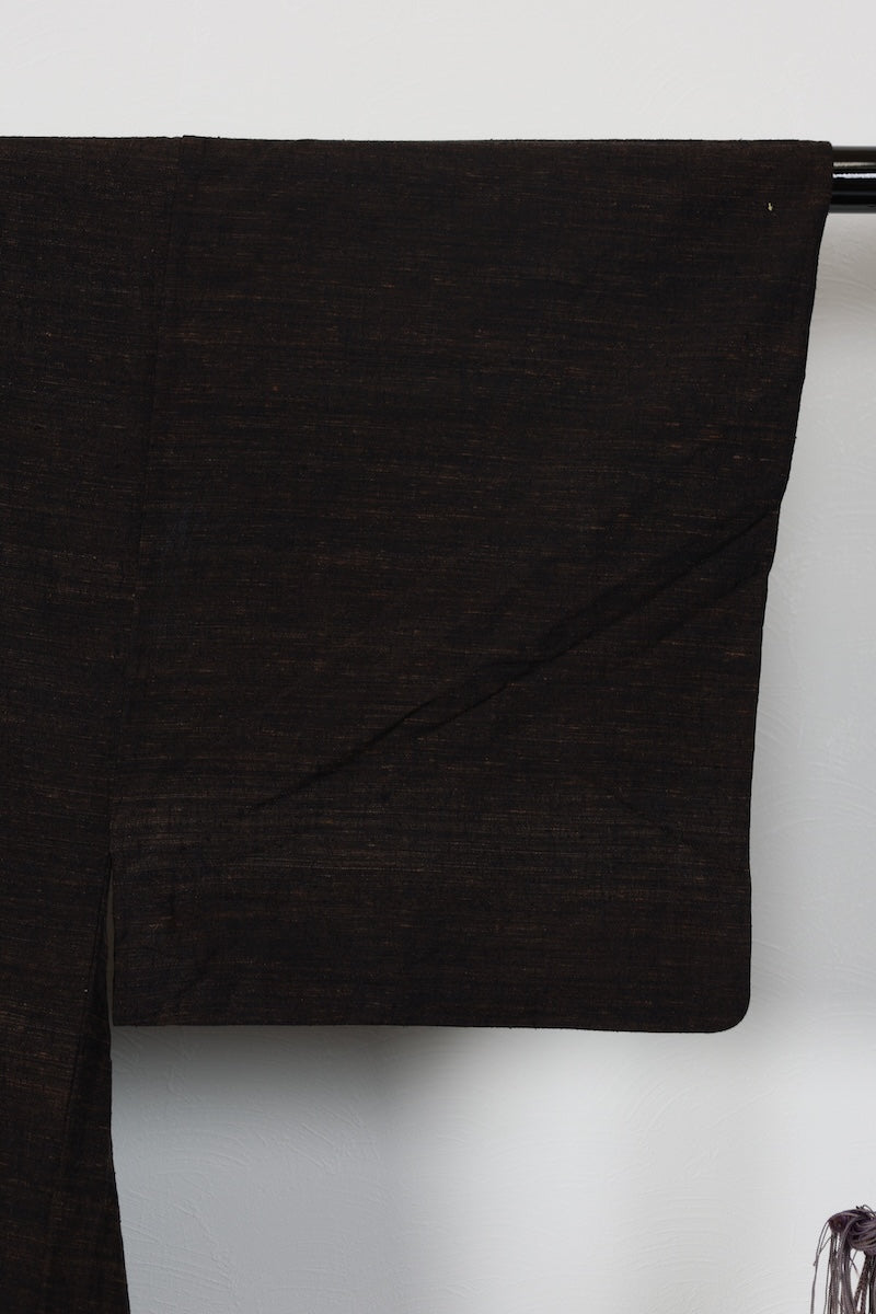 Men's kimono tsumugi brown black Hand-woven pre-owned /R597