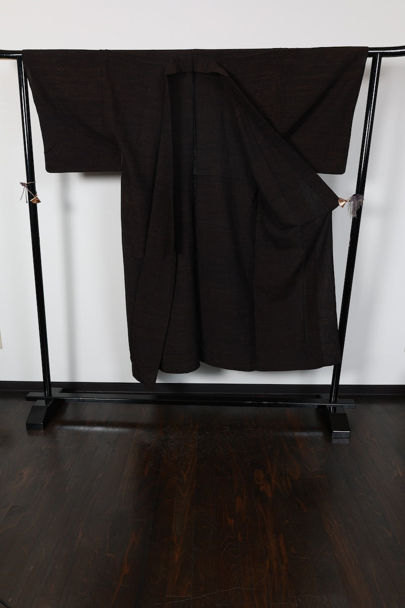 Men's kimono tsumugi brown black Hand-woven pre-owned /R597