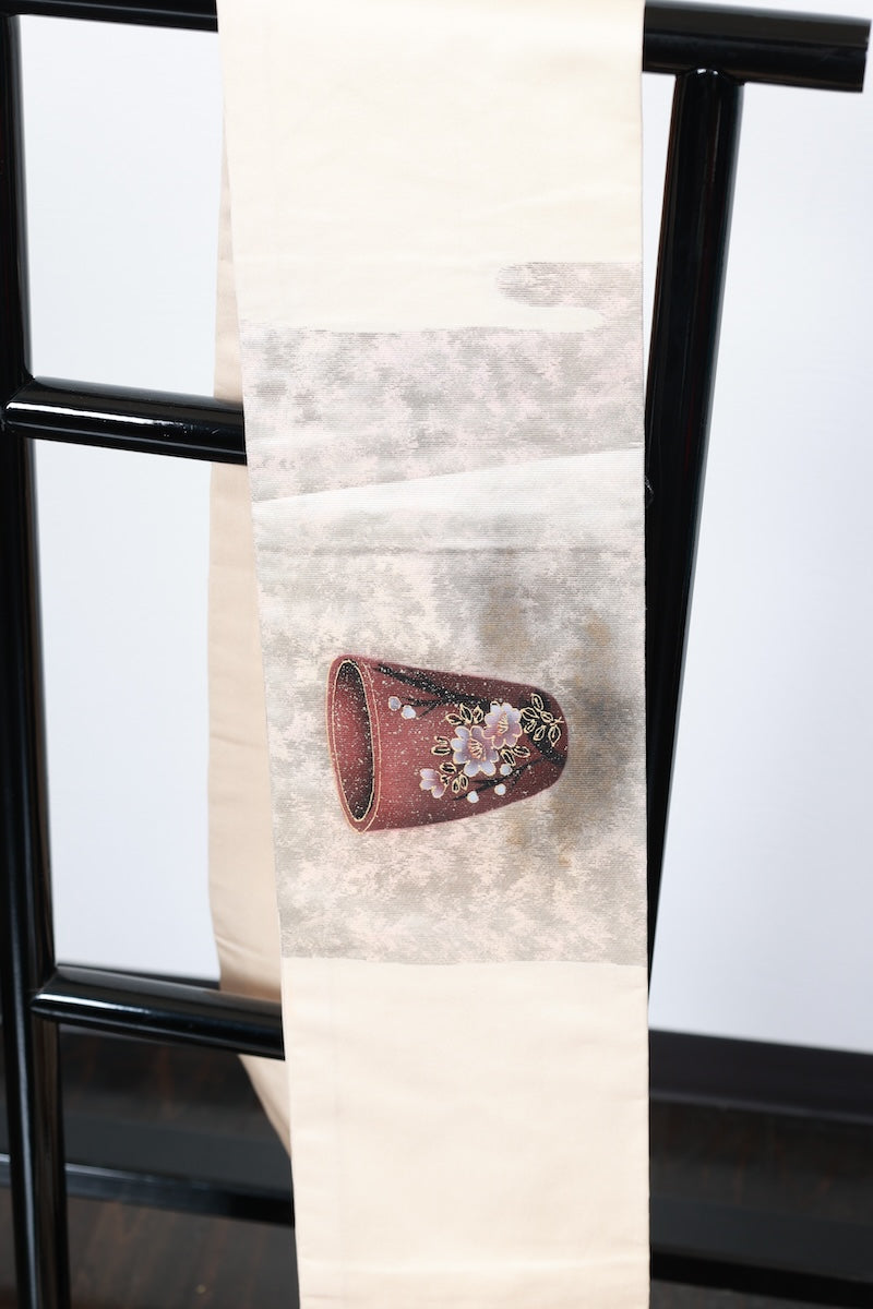 Nagoya obi sash belt beige flower /R591