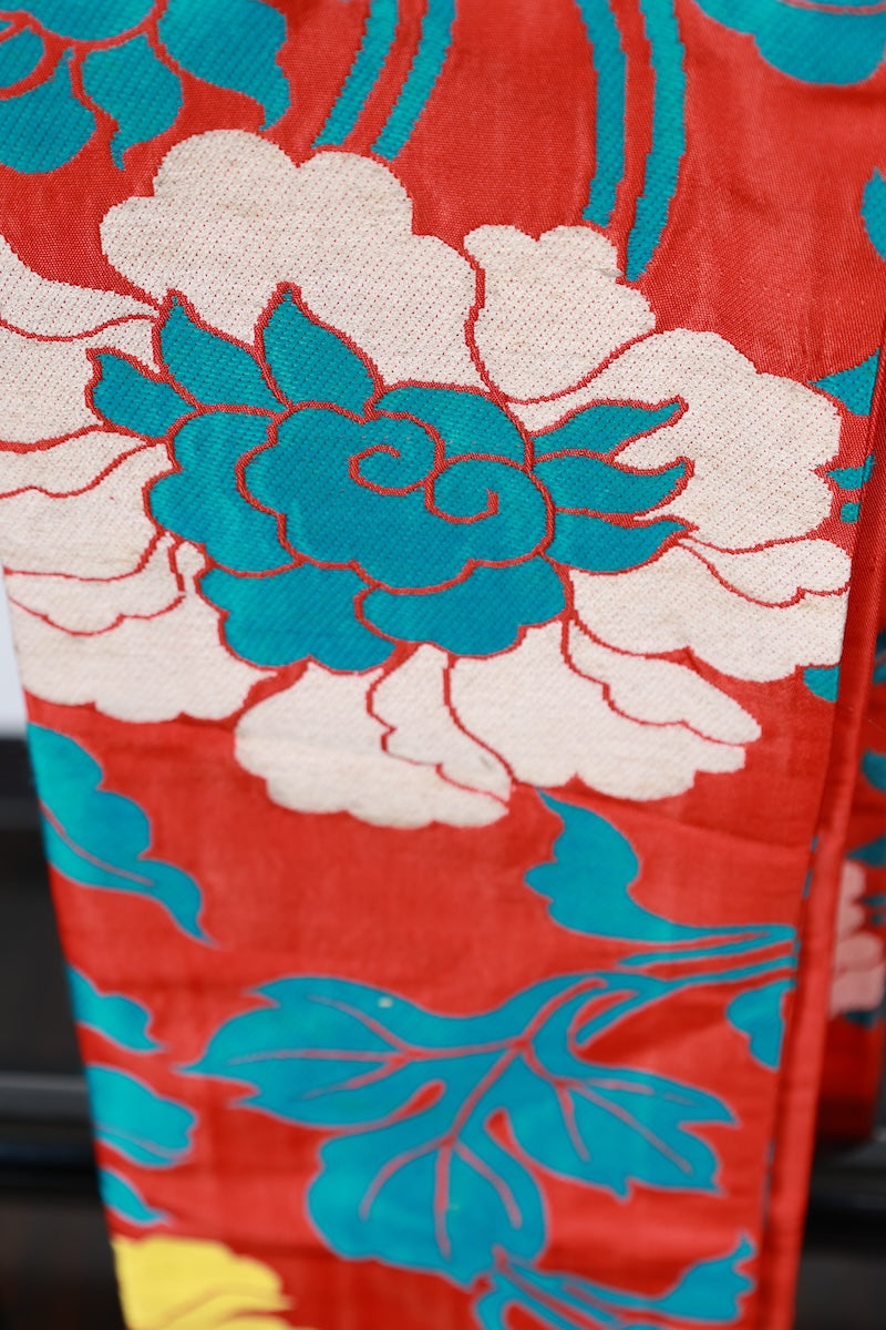 Antique Hanhaba obi sash belt red /R604