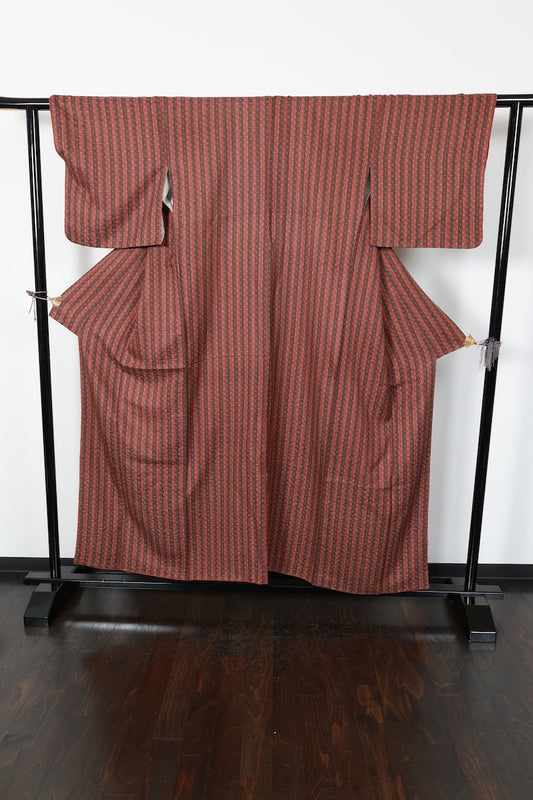 Komon kimono brown green pre-owned /R610