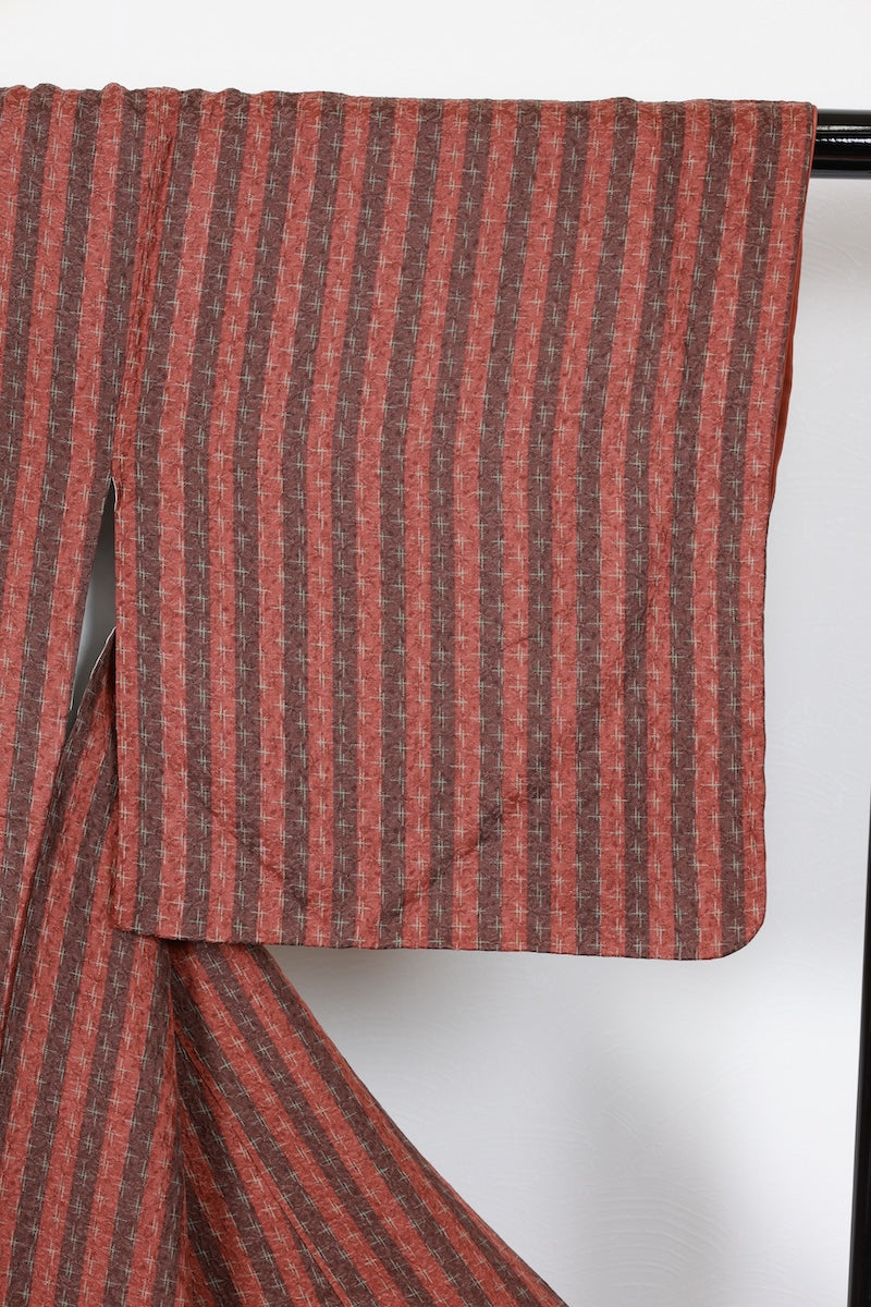 Komon kimono brown green pre-owned /R610