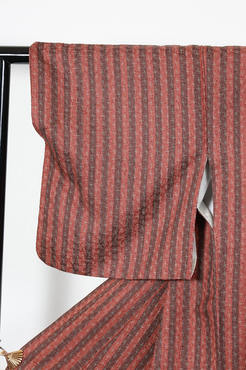 Komon kimono brown green pre-owned /R610