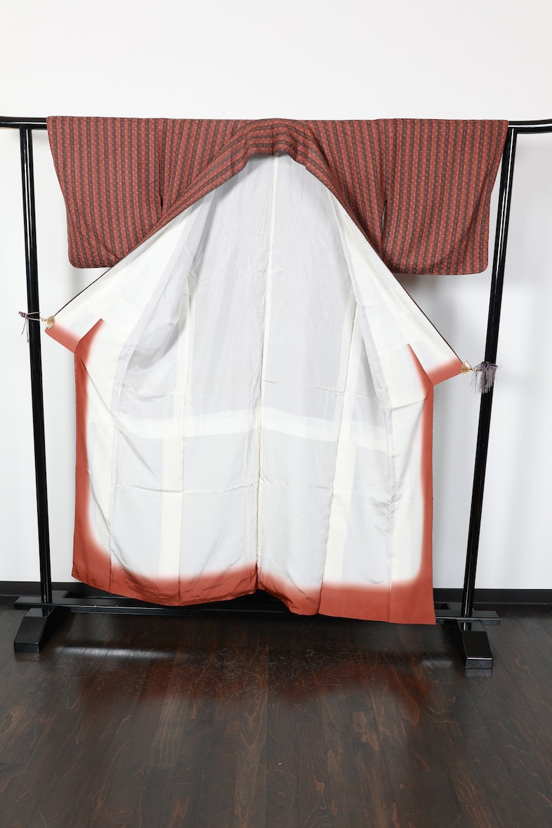 Komon kimono brown green pre-owned /R610