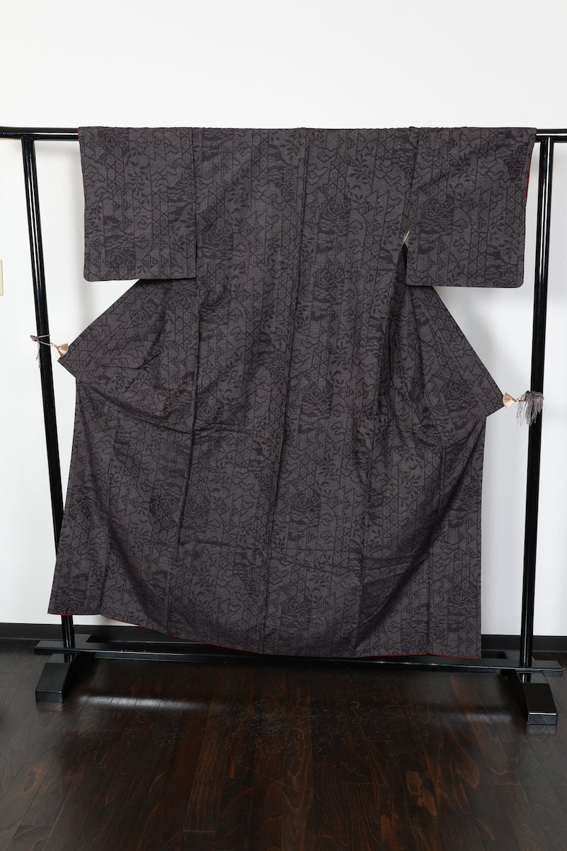 Tsumugi kimono indigo white pre-owned /R609