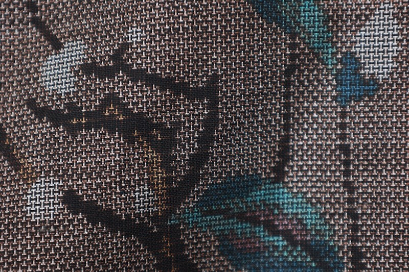 Tsumugi kimono Indigo brown shade flower pre-owned /R608