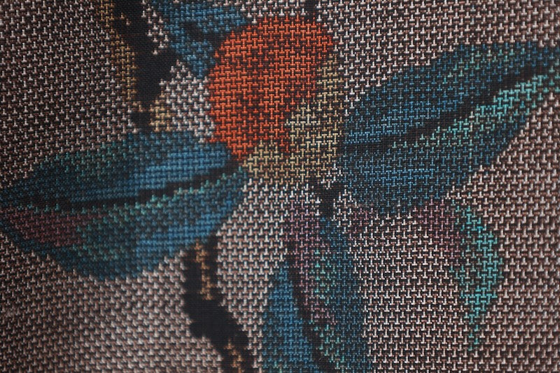 Tsumugi kimono Indigo brown shade flower pre-owned /R608