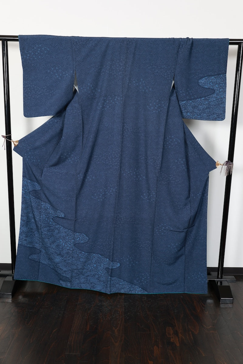 Tsukesage kimono indigo flower pre-owned /R605