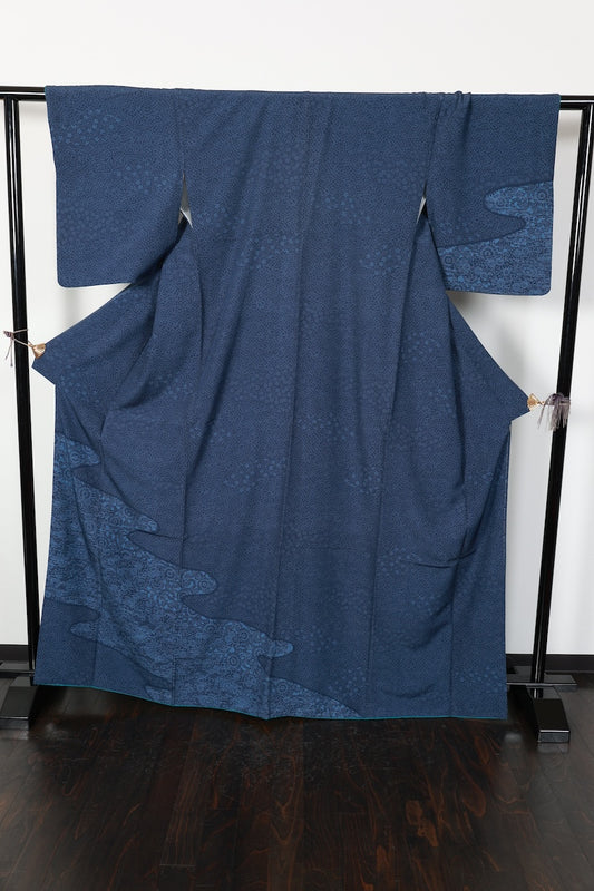 Tsukesage kimono indigo flower pre-owned /R605
