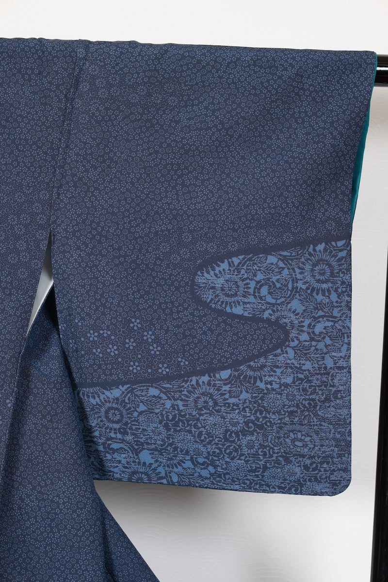 Tsukesage kimono indigo flower pre-owned /R605