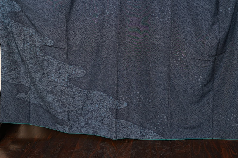 Tsukesage kimono indigo flower pre-owned /R605