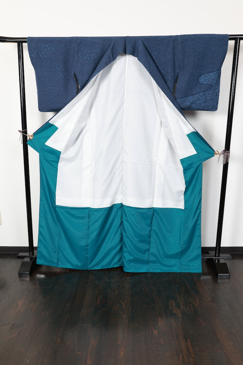 Tsukesage kimono indigo flower pre-owned /R605