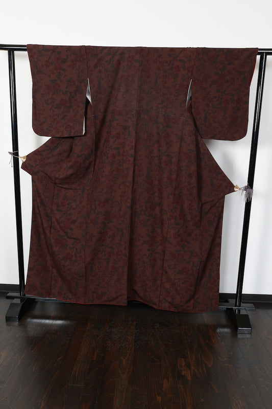 Komon kimono Shades of brown; wine red flower pre-owned /R606