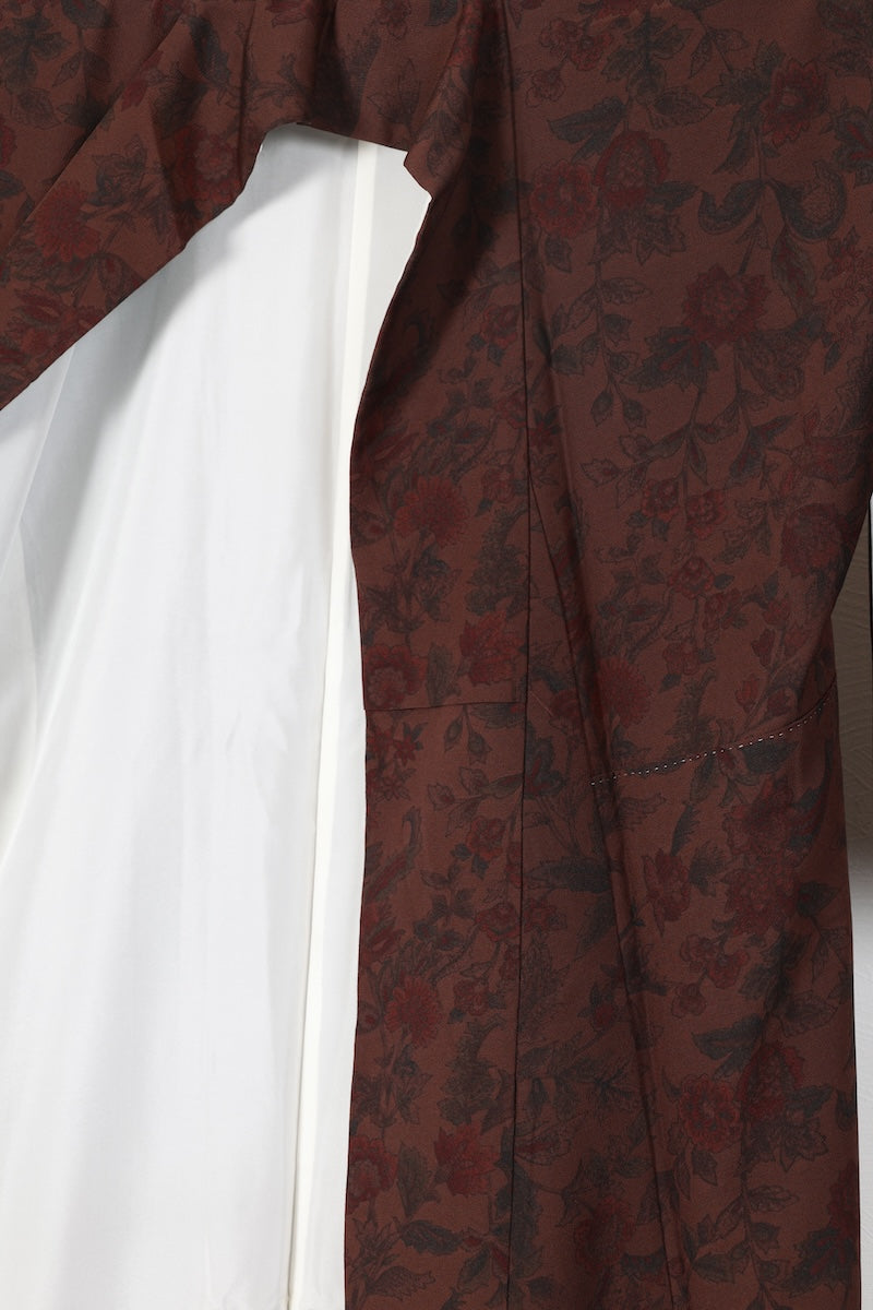 Komon kimono Shades of brown; wine red flower pre-owned /R606