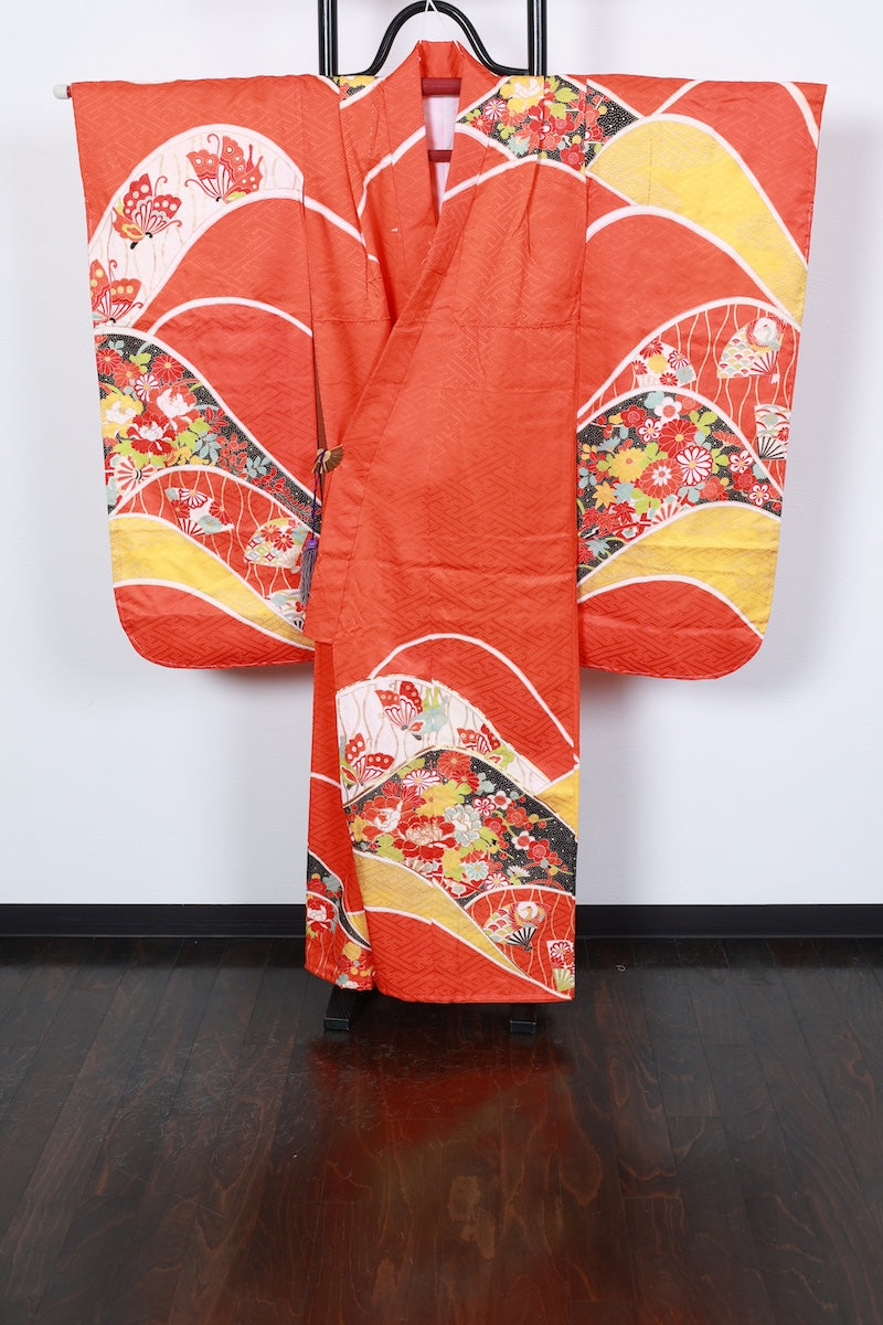 Kids girl Japanese kimono used <Yotsumi>  silk 100% /B49