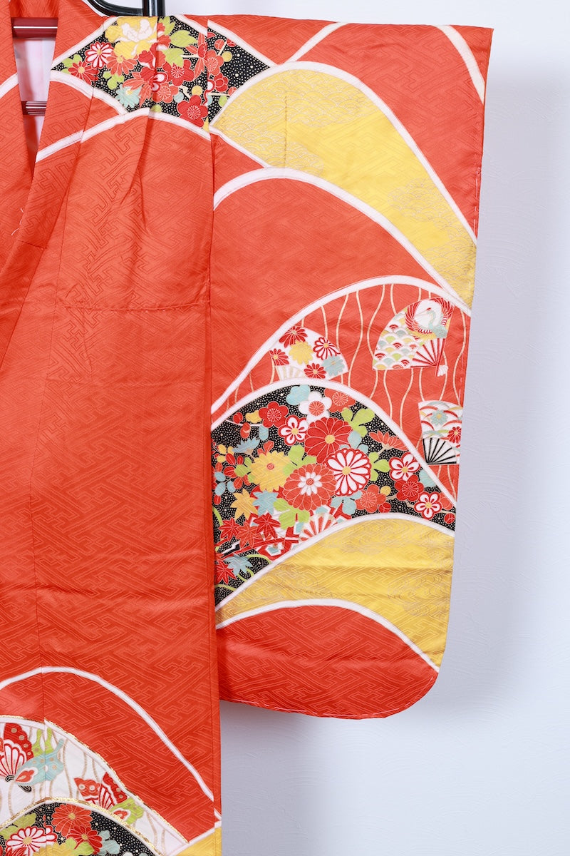 Kids girl Japanese kimono used <Yotsumi>  silk 100% /B49