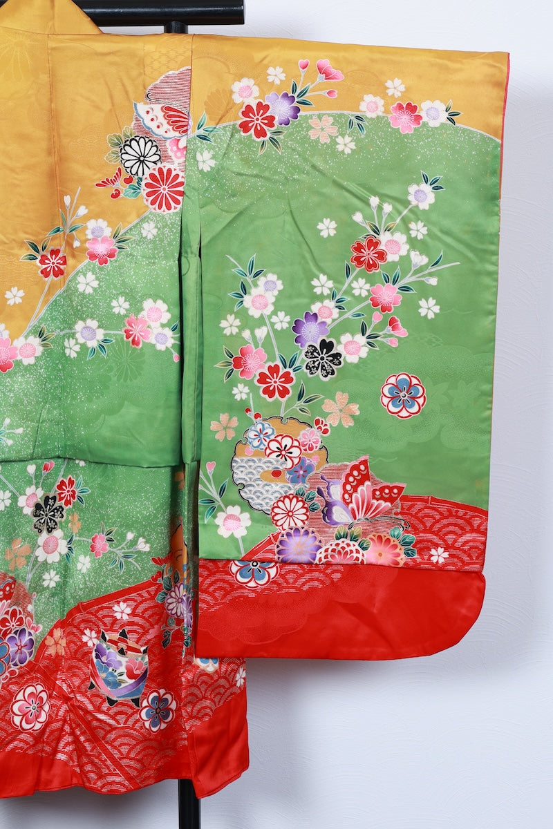 Kids girl Japanese kimono used <Yotsumi>  silk 100% /B44