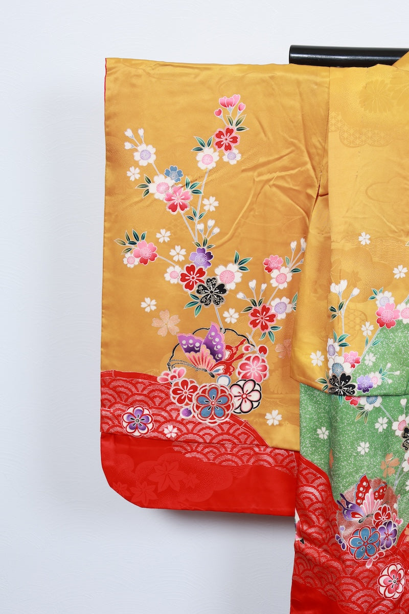 Kids girl Japanese kimono used <Yotsumi>  silk 100% /B44