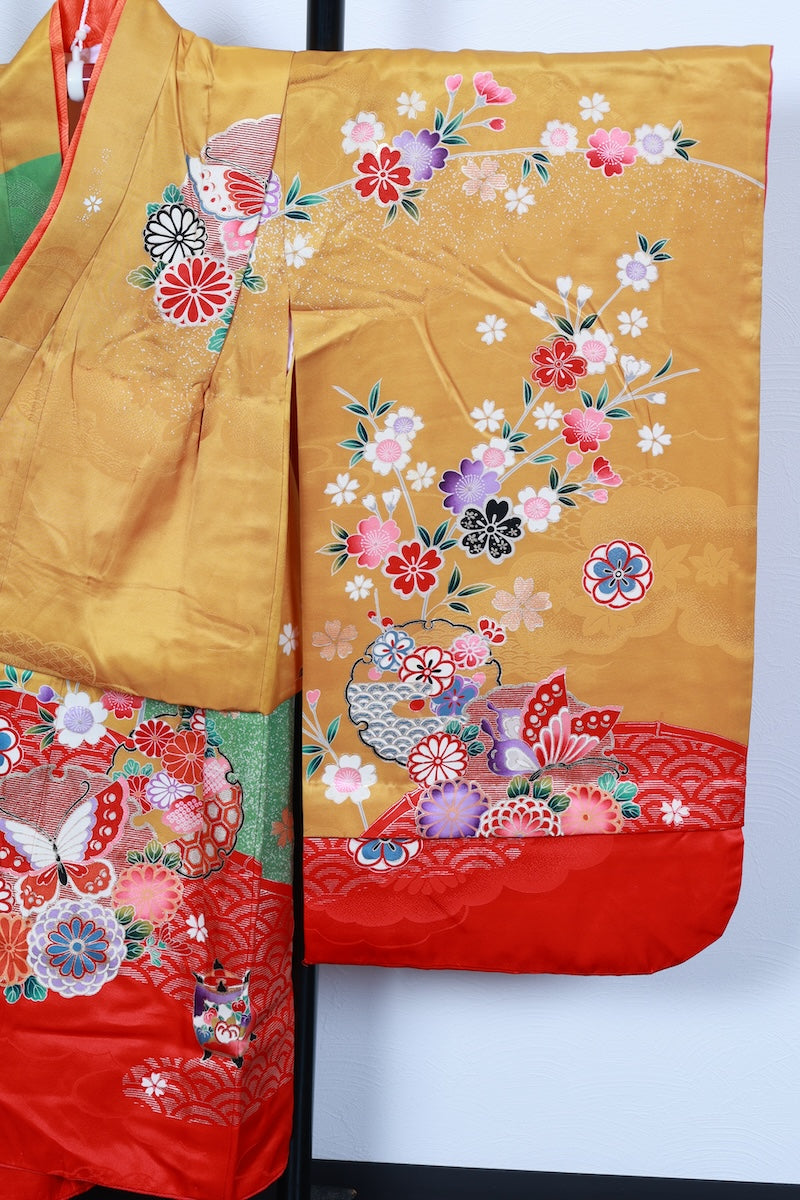 Kids girl Japanese kimono used <Yotsumi>  silk 100% /B44