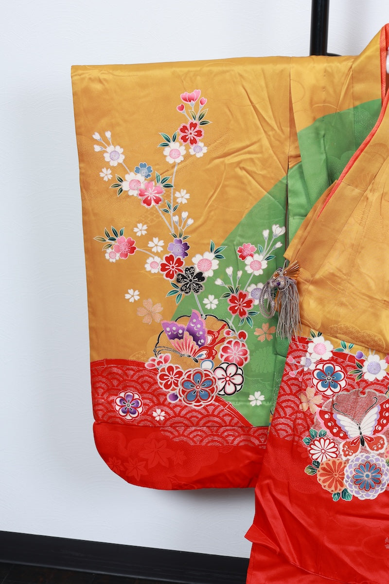 Kids girl Japanese kimono used <Yotsumi>  silk 100% /B44
