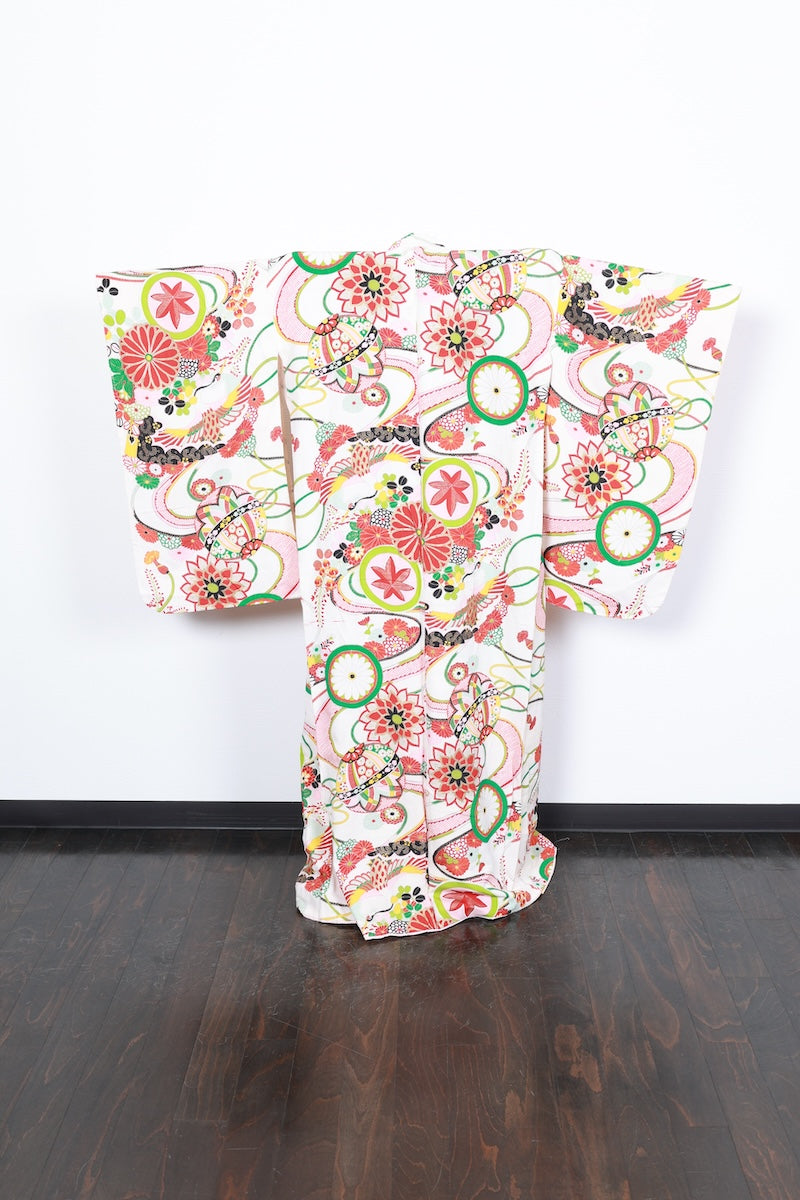 Kids girl Japanese kimono used <Yotsumi>  silk 100% /B43