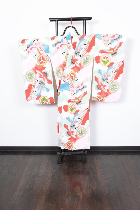 Kids girl Japanese kimono used <Yotsumi>  silk 100% /B37