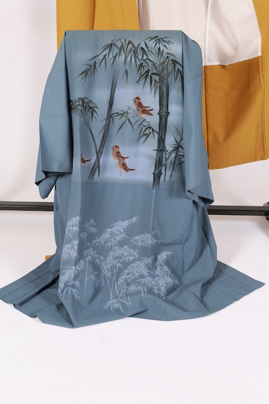 Men's Japanese kimono.haori,nagazyuban 3 piece set used L-size polyester /B1181