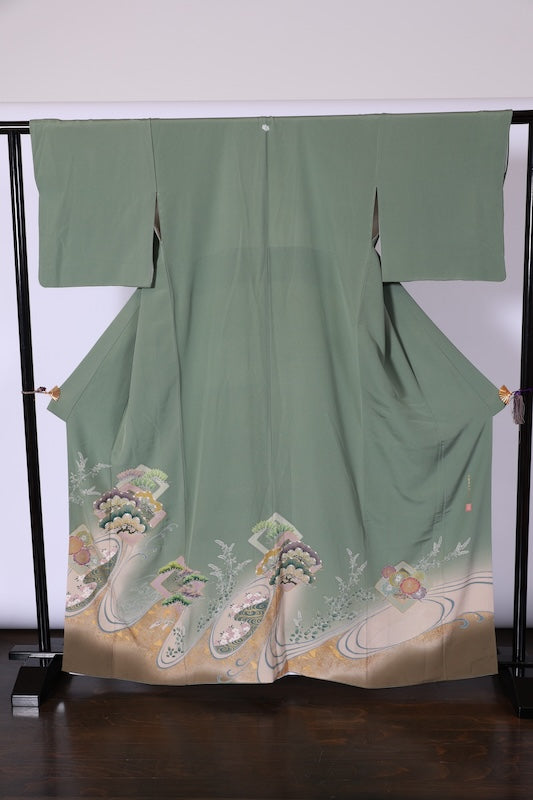 Used kimono  (Irotomesode) L-size 100% silk  / A484