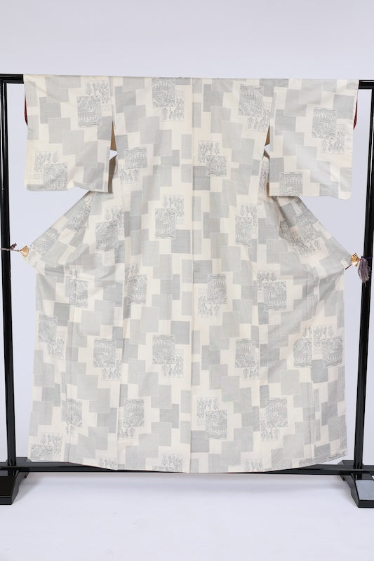 used Japanese kimono  (tsumugi) L Size 100%silk/A034