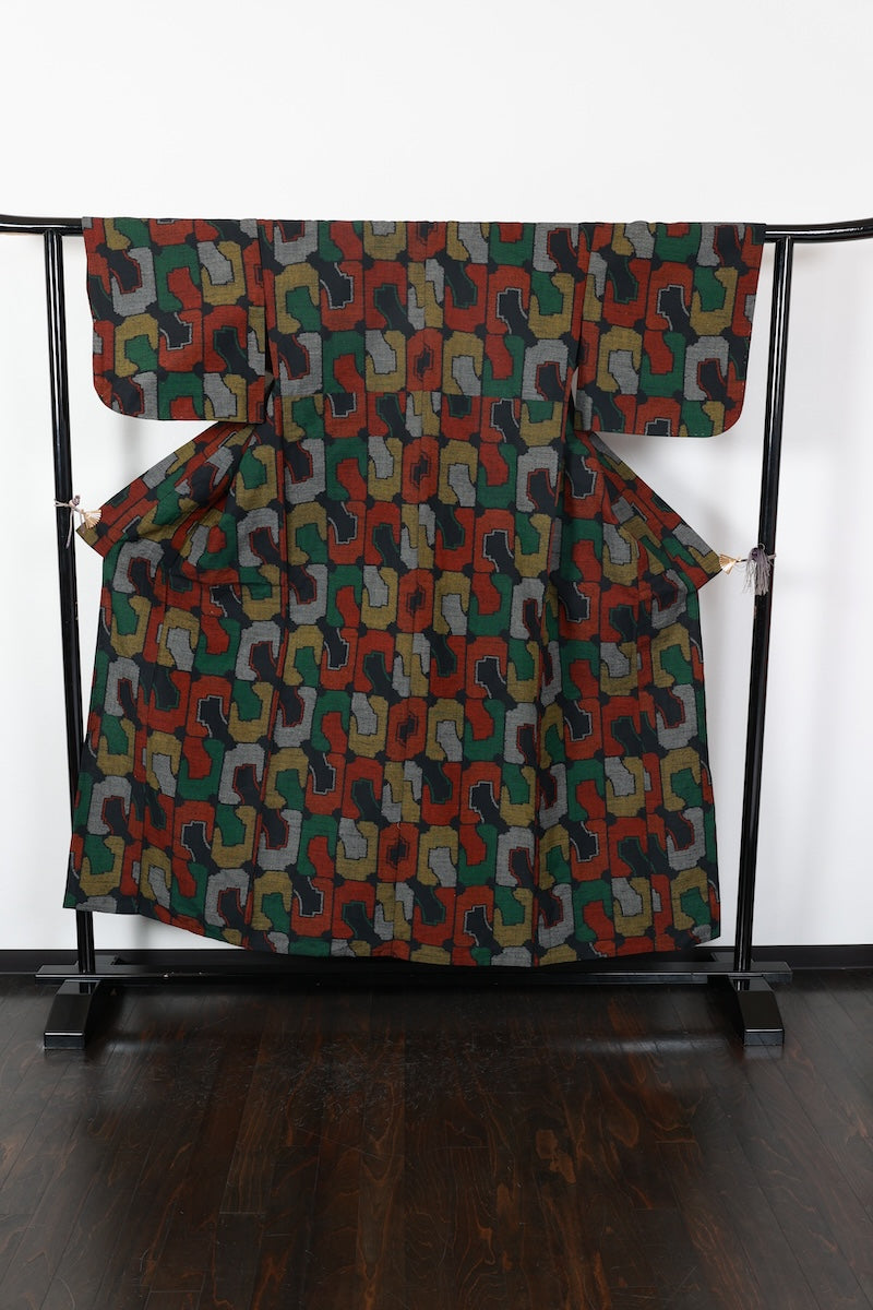 Komon kimono black Reddish-brown pre-owned/R615