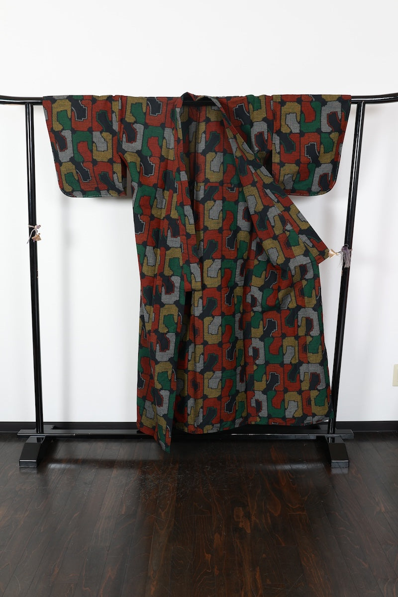 Komon kimono black Reddish-brown pre-owned/R615