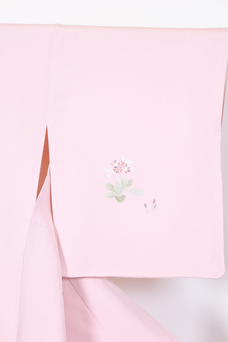 Houmongi kimono Cherry blossom pink, blue-gray Hand-drawn pre-owned /R625