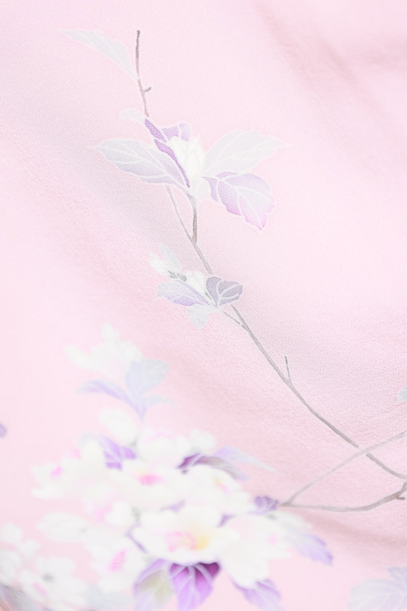 Houmongi kimono Cherry blossom pink, blue-gray Hand-drawn pre-owned /R625