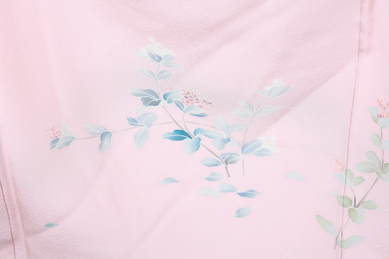 Houmongi kimono Cherry blossom pink, blue-gray Hand-drawn pre-owned /R625