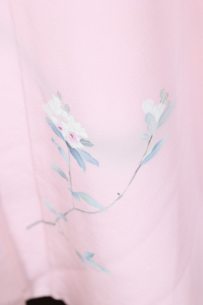 Houmongi kimono Cherry blossom pink, blue-gray Hand-drawn pre-owned /R625
