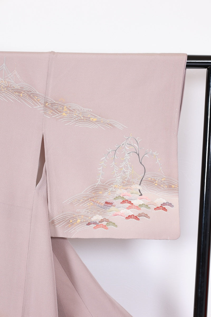Houmongi kimono Light brown Gold pre-owned /R626