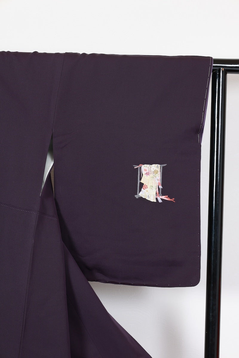 Tsukesage kimono purple brown embroidery New, unused item /R617
