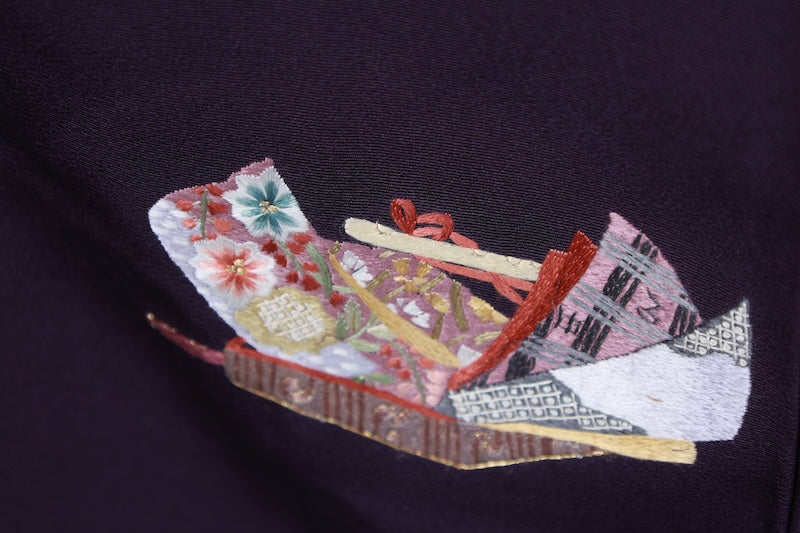 Tsukesage kimono purple brown embroidery New, unused item /R617