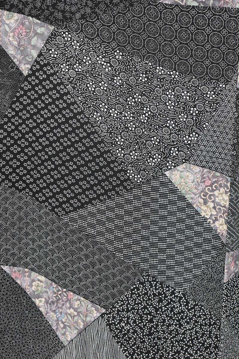 Edokomon kimono black gray white Hand-drawn New, unused item /AZ128