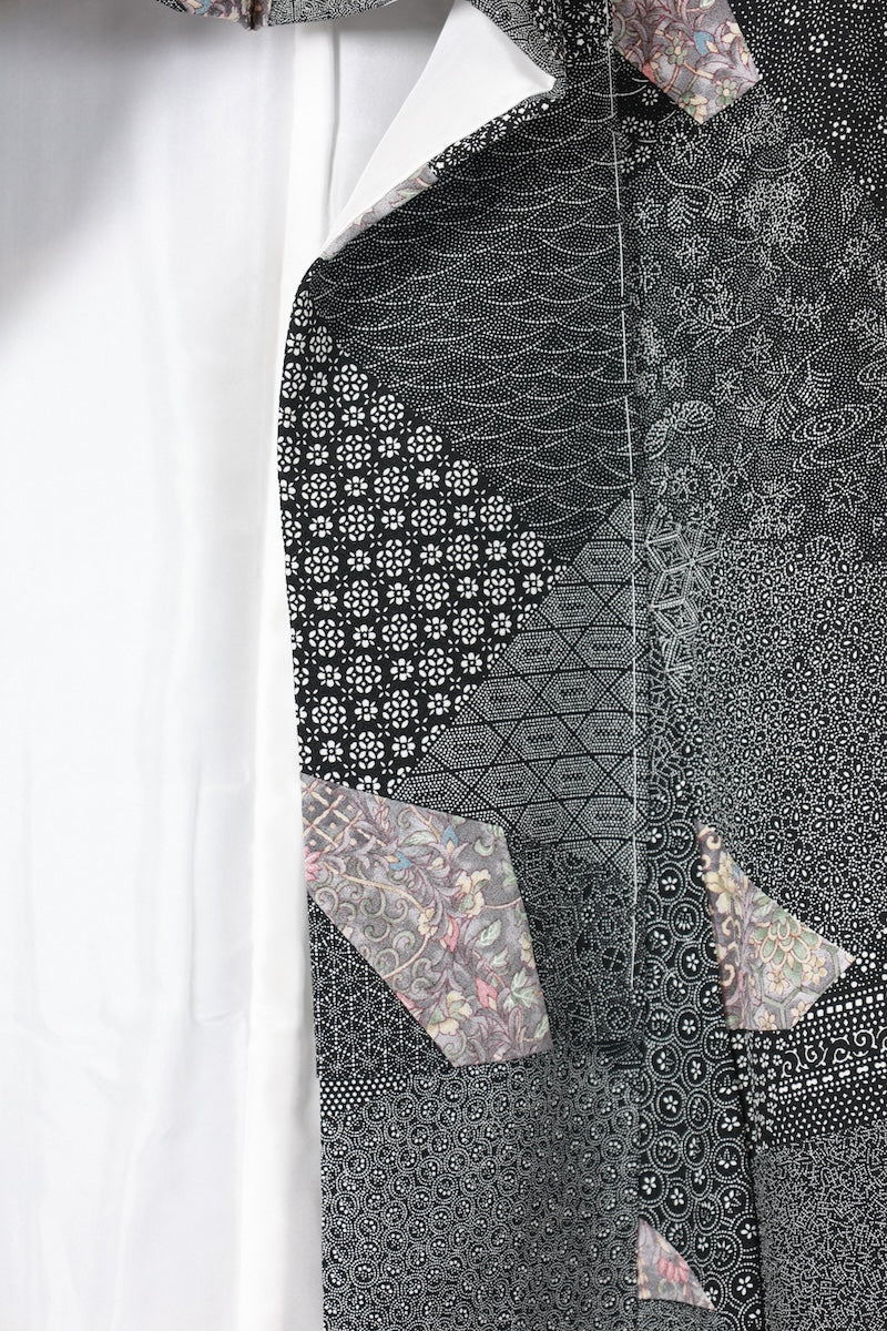 Edokomon kimono black gray white Hand-drawn New, unused item /AZ128