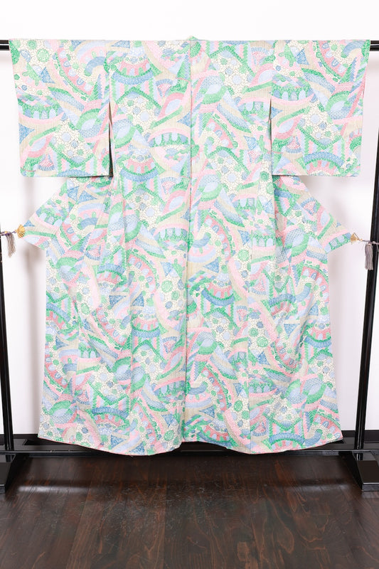 Komon kimono off-white green pink bule New, unused item /AZ129
