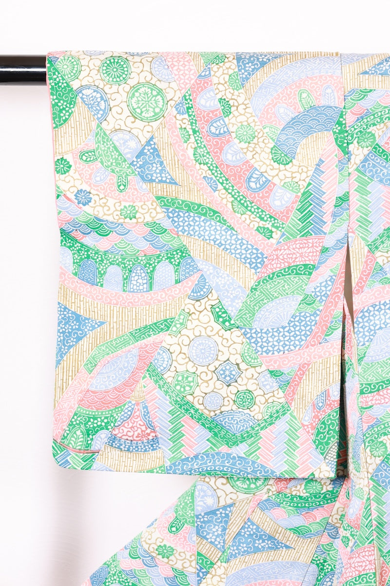 Komon kimono off-white green pink bule New, unused item /AZ129