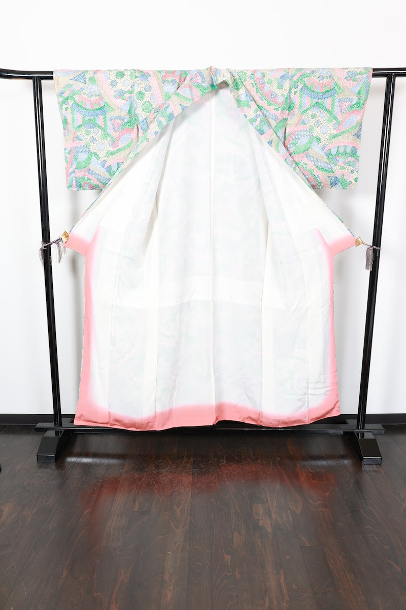 Komon kimono off-white green pink bule New, unused item /AZ129