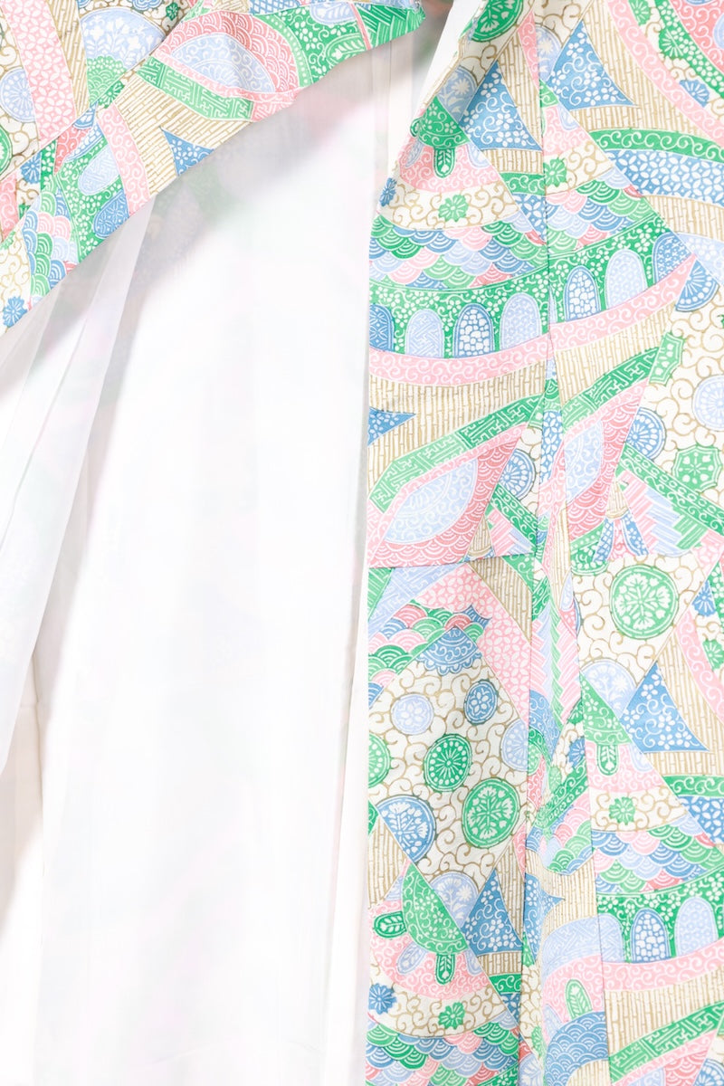 Komon kimono off-white green pink bule New, unused item /AZ129