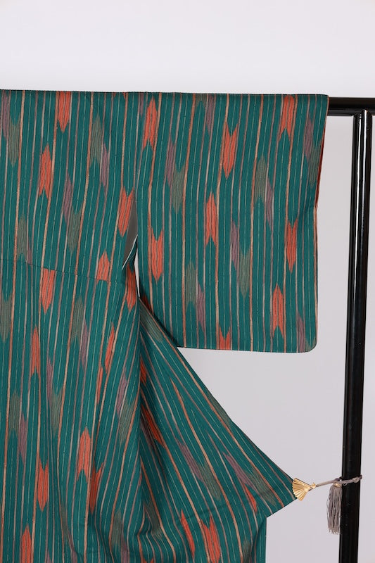 Japanese kimono used <Komon> L-size  silk 100% /B1191