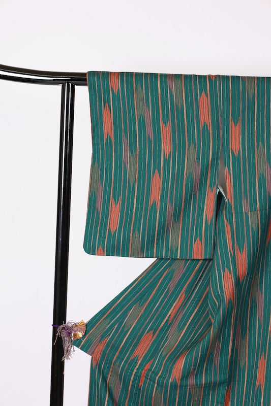 Japanese kimono used <Komon> L-size  silk 100% /B1191